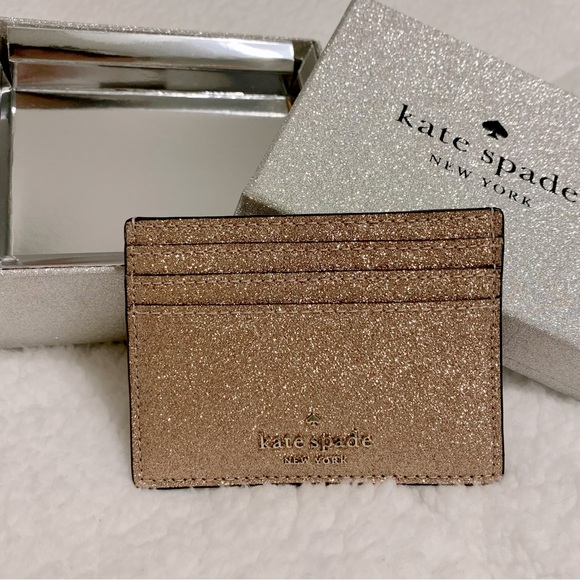 kate spade Accessories - KATE SPADE Tinsel Glitter Boxed Slim ID Credit Card Holder Wallet Rose Gold NWT